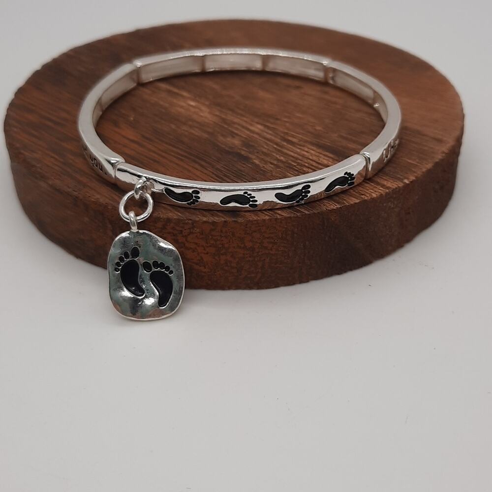 When You See Only One Set Of Footprints...Silver Charm Stretch Bracelet